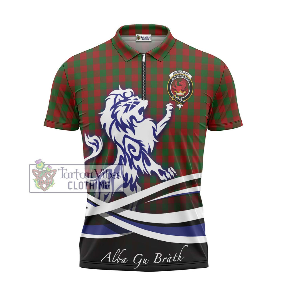 Moncrieff (Moncreiffe) Tartan Zipper Polo Shirt with Alba Gu Brath Regal Lion Emblem - Tartanvibesclothing Shop