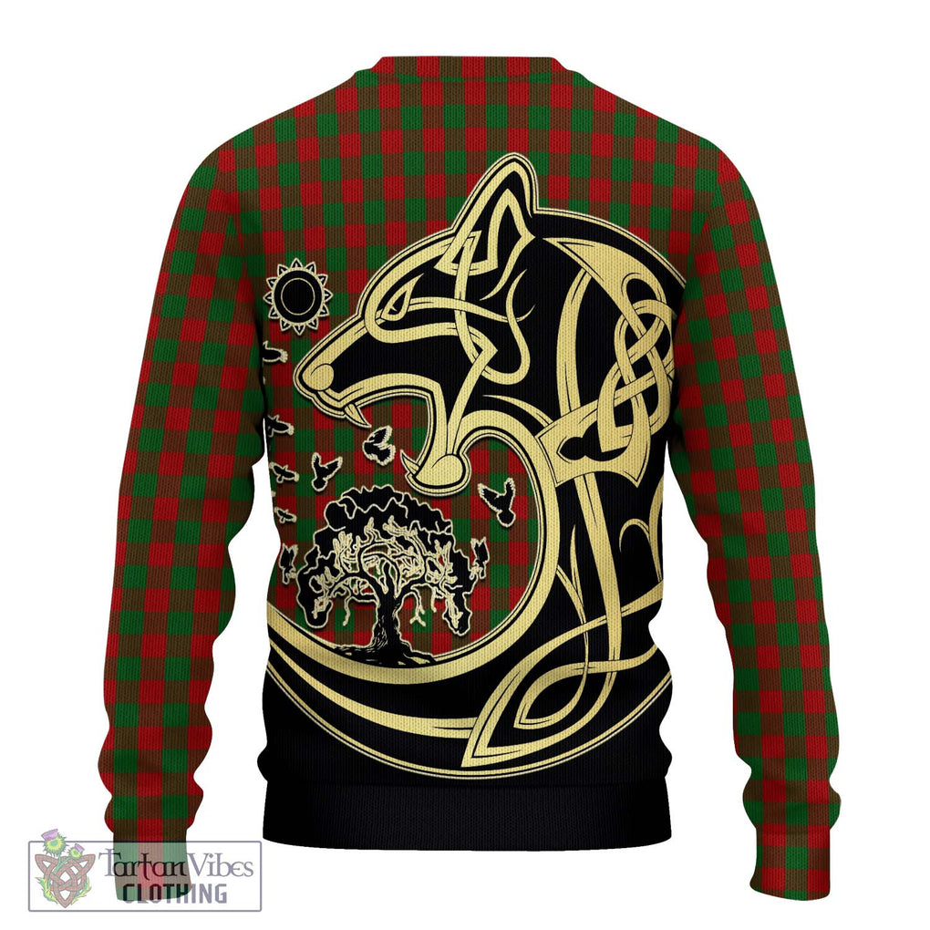 Moncrieff (Moncreiffe) Tartan Knitted Sweater with Family Crest Celtic Wolf Style - Tartan Vibes Clothing