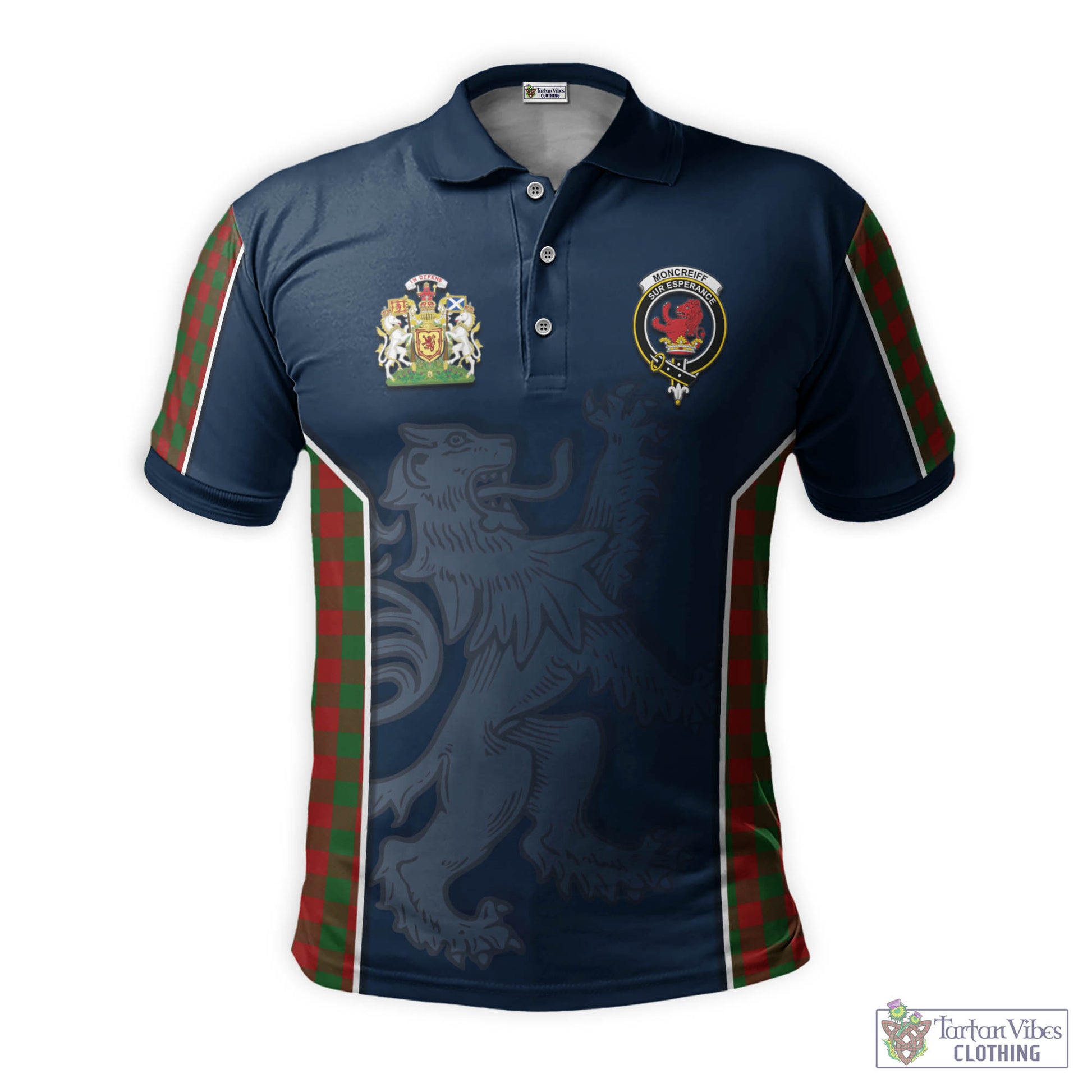 Tartan Vibes Clothing Moncrieff Tartan Men's Polo Shirt with Family Crest and Lion Rampant Vibes Sport Style