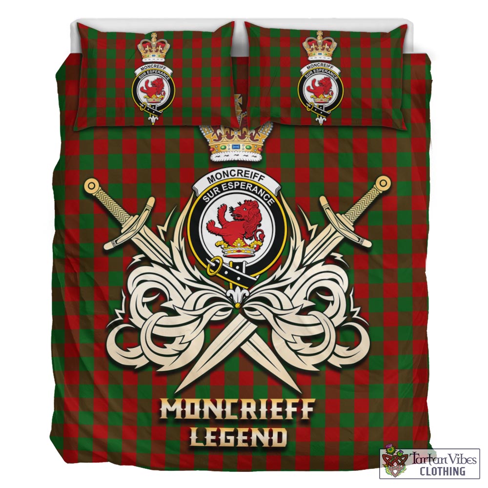 Tartan Vibes Clothing Moncrieff Tartan Bedding Set with Clan Crest and the Golden Sword of Courageous Legacy