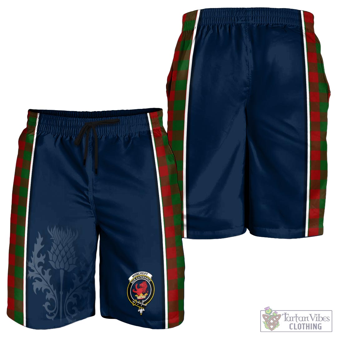 Tartan Vibes Clothing Moncrieff Tartan Men's Shorts with Family Crest and Scottish Thistle Vibes Sport Style