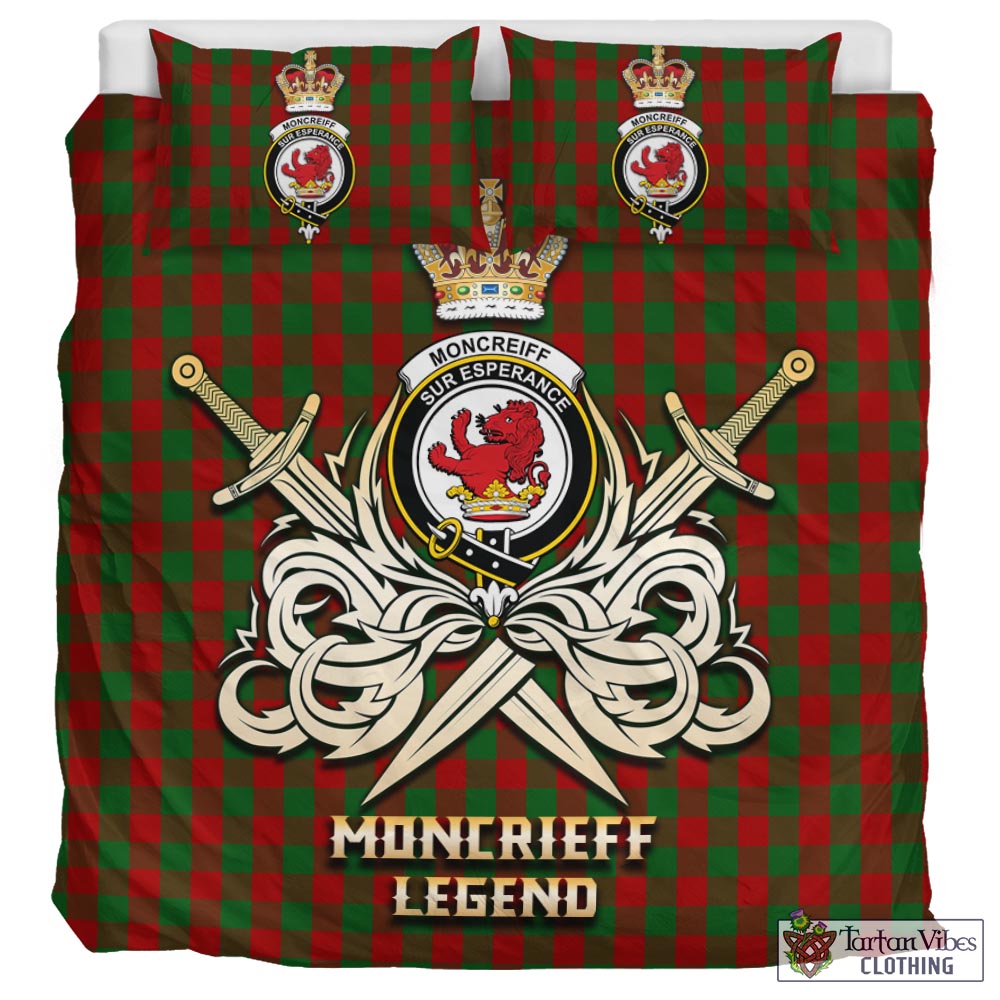 Tartan Vibes Clothing Moncrieff Tartan Bedding Set with Clan Crest and the Golden Sword of Courageous Legacy