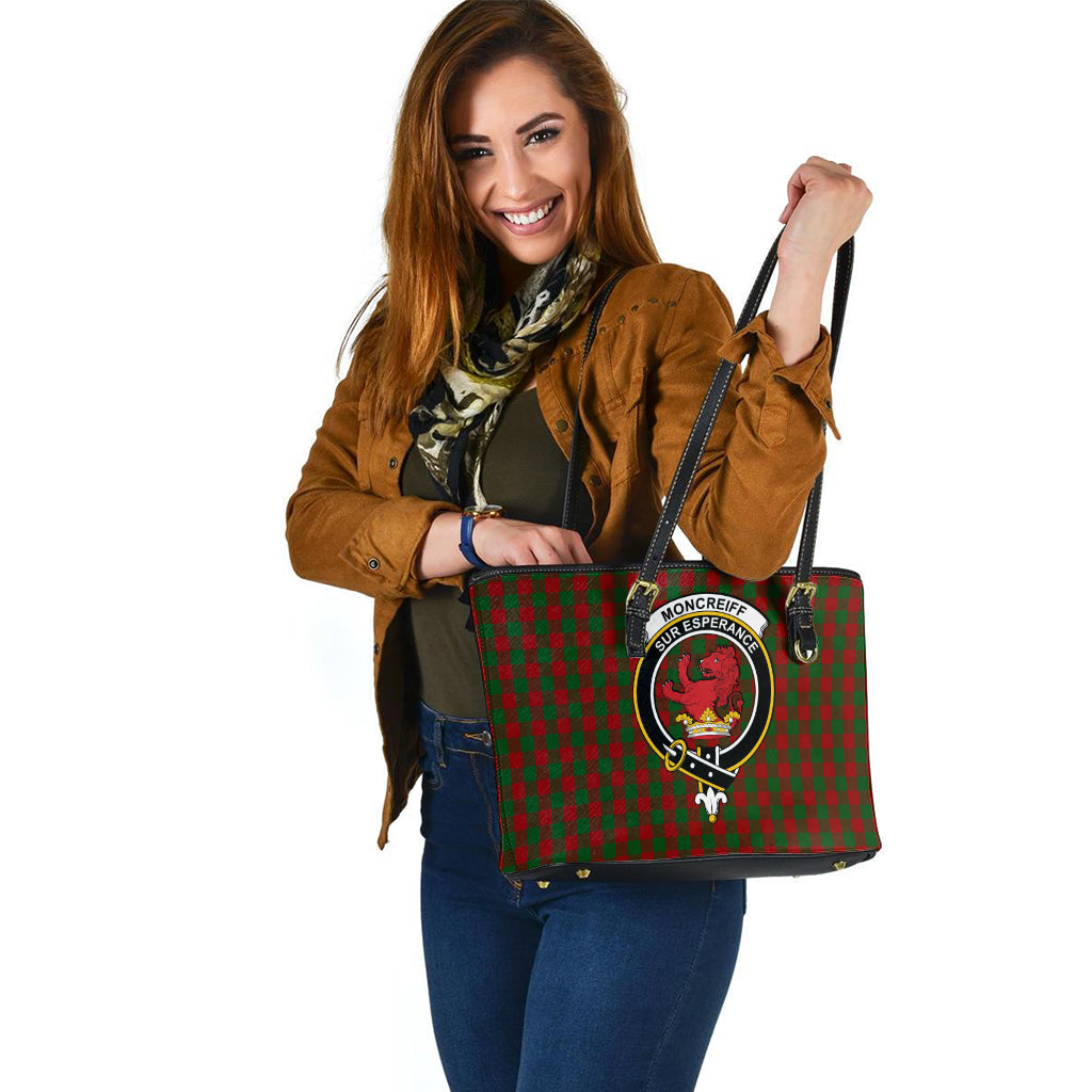 Moncrieff (Moncreiffe) Tartan Leather Tote Bag with Family Crest - Tartan Vibes Clothing