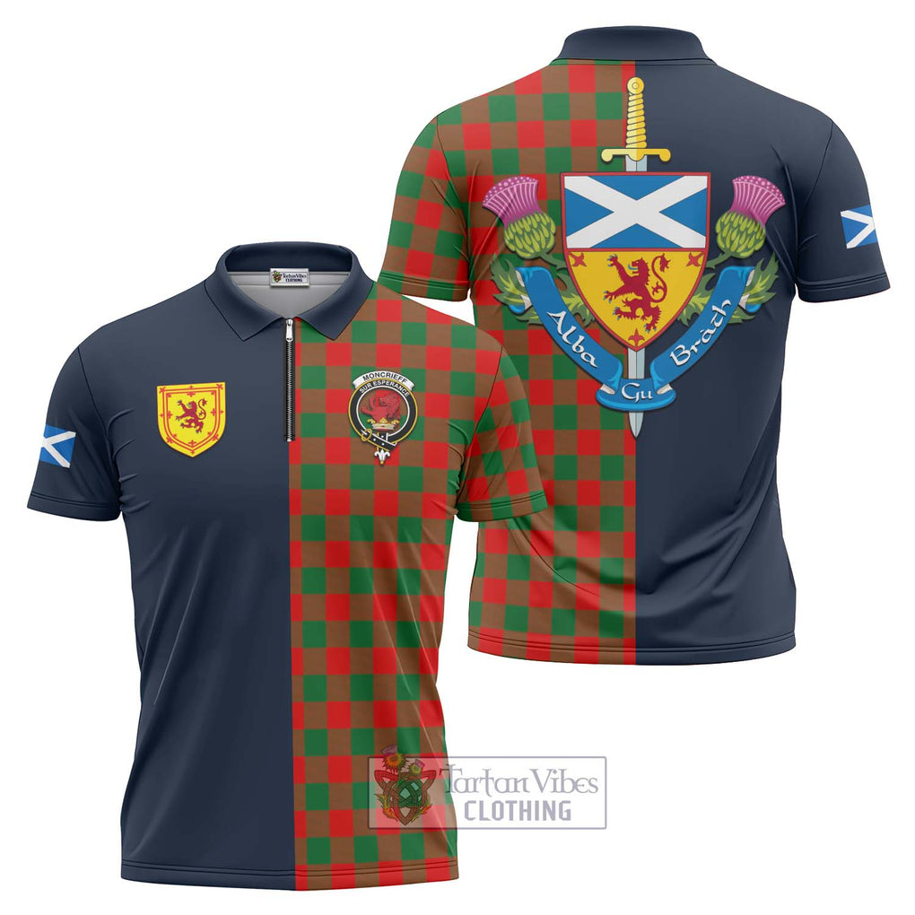 Tartan Vibes Clothing Moncrieff Modern Tartan Zipper Polo Shirt with Scottish Lion Royal Arm Half Style