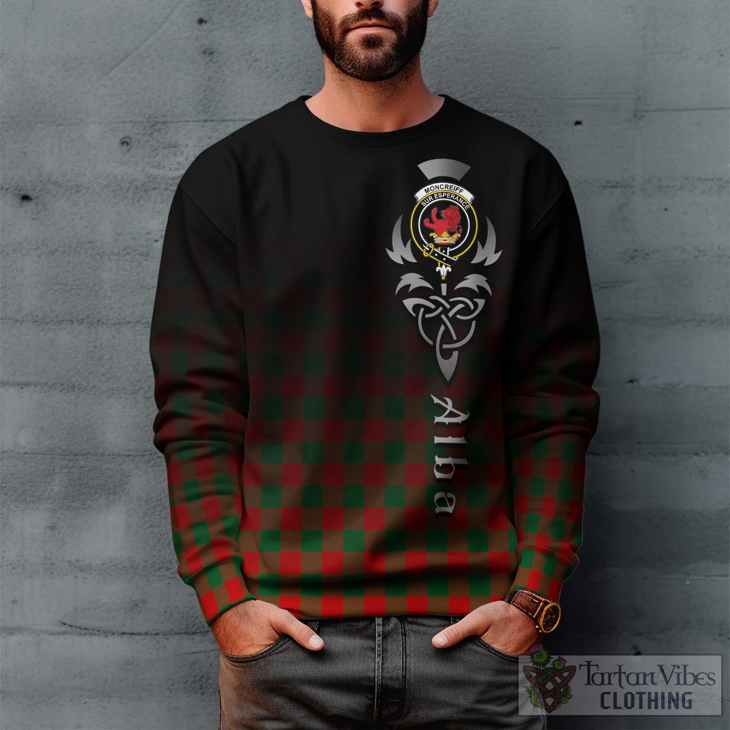 Tartan Vibes Clothing Moncrieff Modern Tartan Sweatshirt Featuring Alba Gu Brath Family Crest Celtic Inspired