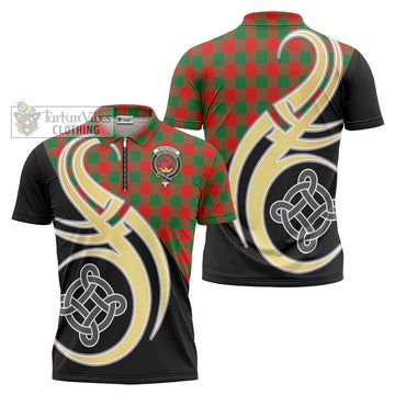 Moncrieff Modern Tartan Zipper Polo Shirt with Family Crest and Celtic Symbol Style