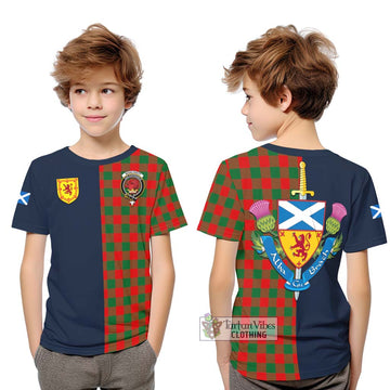 Moncrieff Modern Tartan Kid T-Shirt with Scottish Lion Royal Arm Half Style