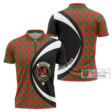 Moncrieff Modern Tartan Zipper Polo Shirt with Family Crest Circle Style