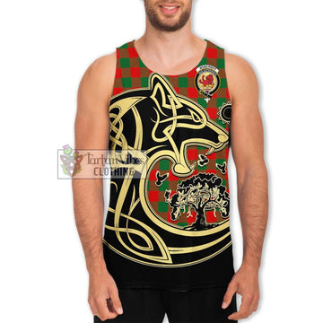 Moncrieff Modern Tartan Men's Tank Top with Family Crest Celtic Wolf Style