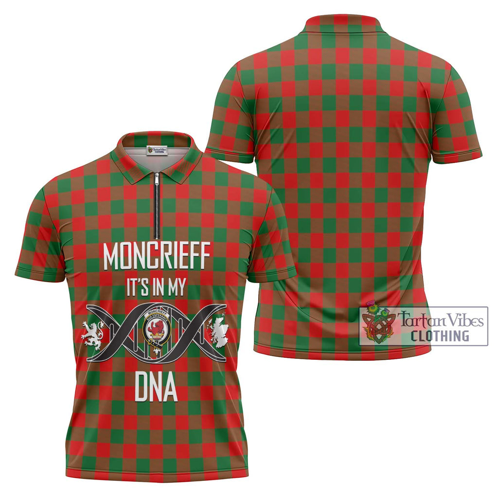 Moncrieff Modern Tartan Zipper Polo Shirt with Family Crest DNA In Me Style Unisex - Tartanvibesclothing Shop