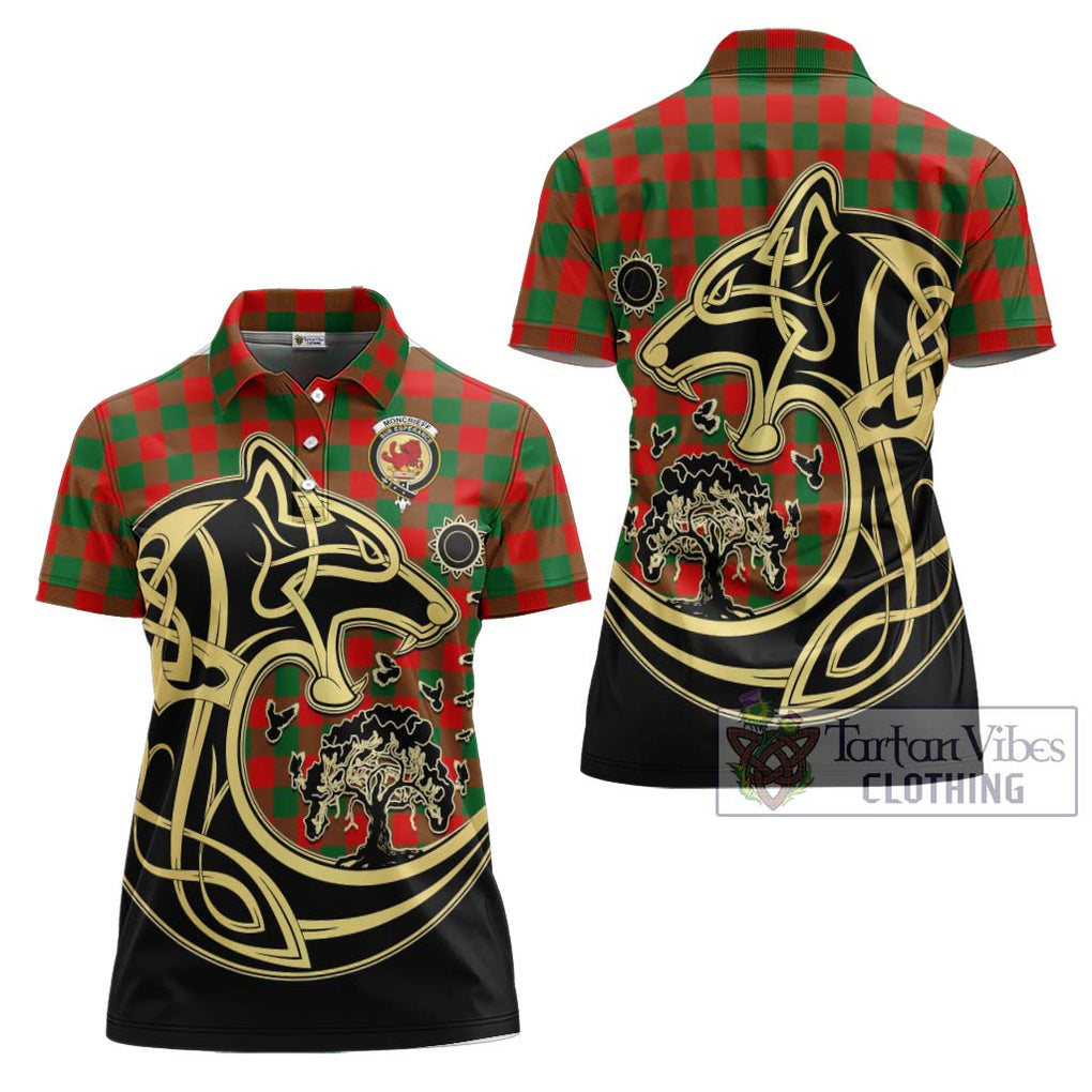 Moncrieff Modern Tartan Women's Polo Shirt with Family Crest Celtic Wolf Style Women - Tartanvibesclothing Shop