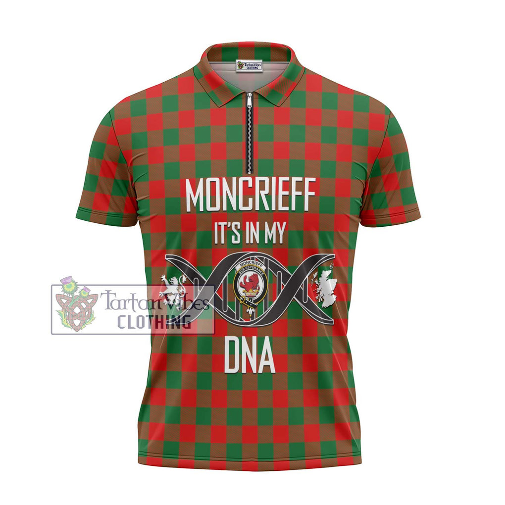 Moncrieff Modern Tartan Zipper Polo Shirt with Family Crest DNA In Me Style - Tartanvibesclothing Shop