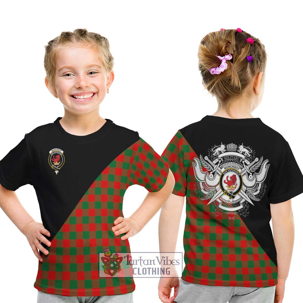 Moncrieff Modern Tartan Kid T-Shirt with Family Crest and Military Logo Style - Tartanvibesclothing Shop