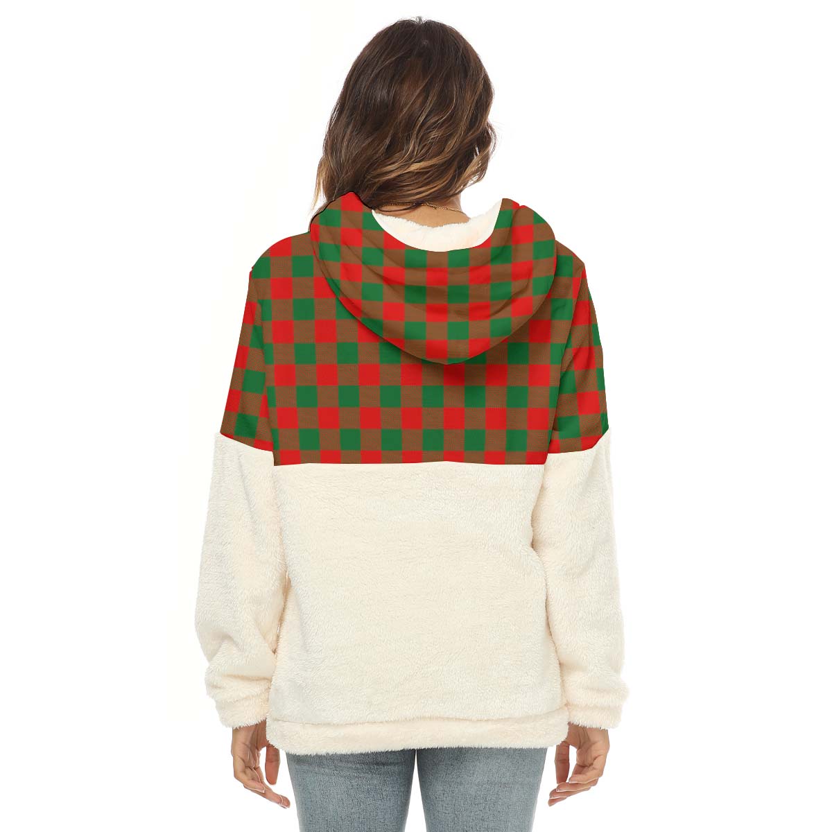 Moncrieff Modern Tartan Women's Borg Fleece Hoodie With Half Zip with Family Crest - Tartan Vibes Clothing