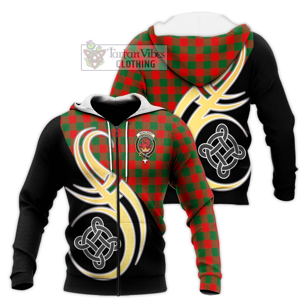 Tartan Vibes Clothing Moncrieff Modern Tartan Knitted Hoodie with Family Crest and Celtic Symbol Style