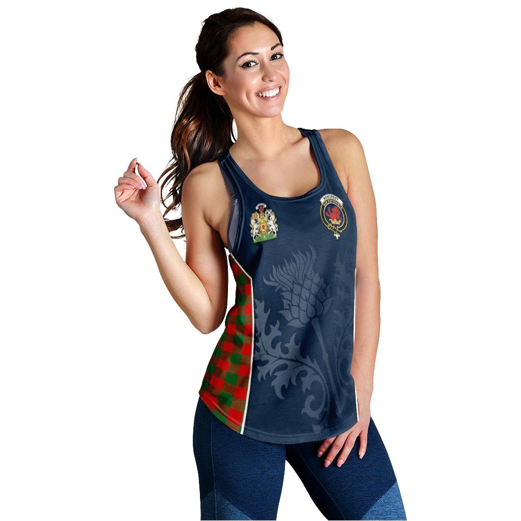 Tartan Vibes Clothing Moncrieff Modern Tartan Women's Racerback Tanks with Family Crest and Scottish Thistle Vibes Sport Style