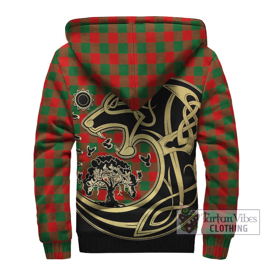 Tartan Vibes Clothing Moncrieff Modern Tartan Sherpa Hoodie with Family Crest Celtic Wolf Style