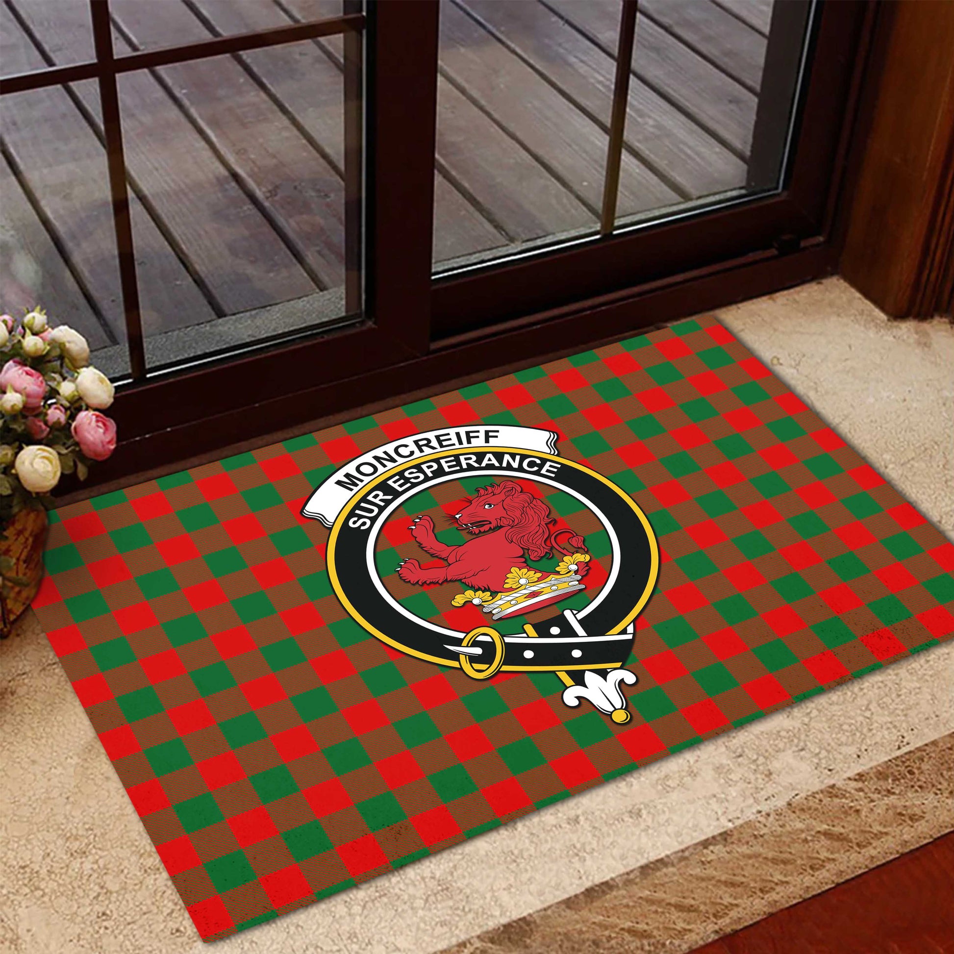 Moncrieff Modern Tartan Door Mat with Family Crest - Tartanvibesclothing