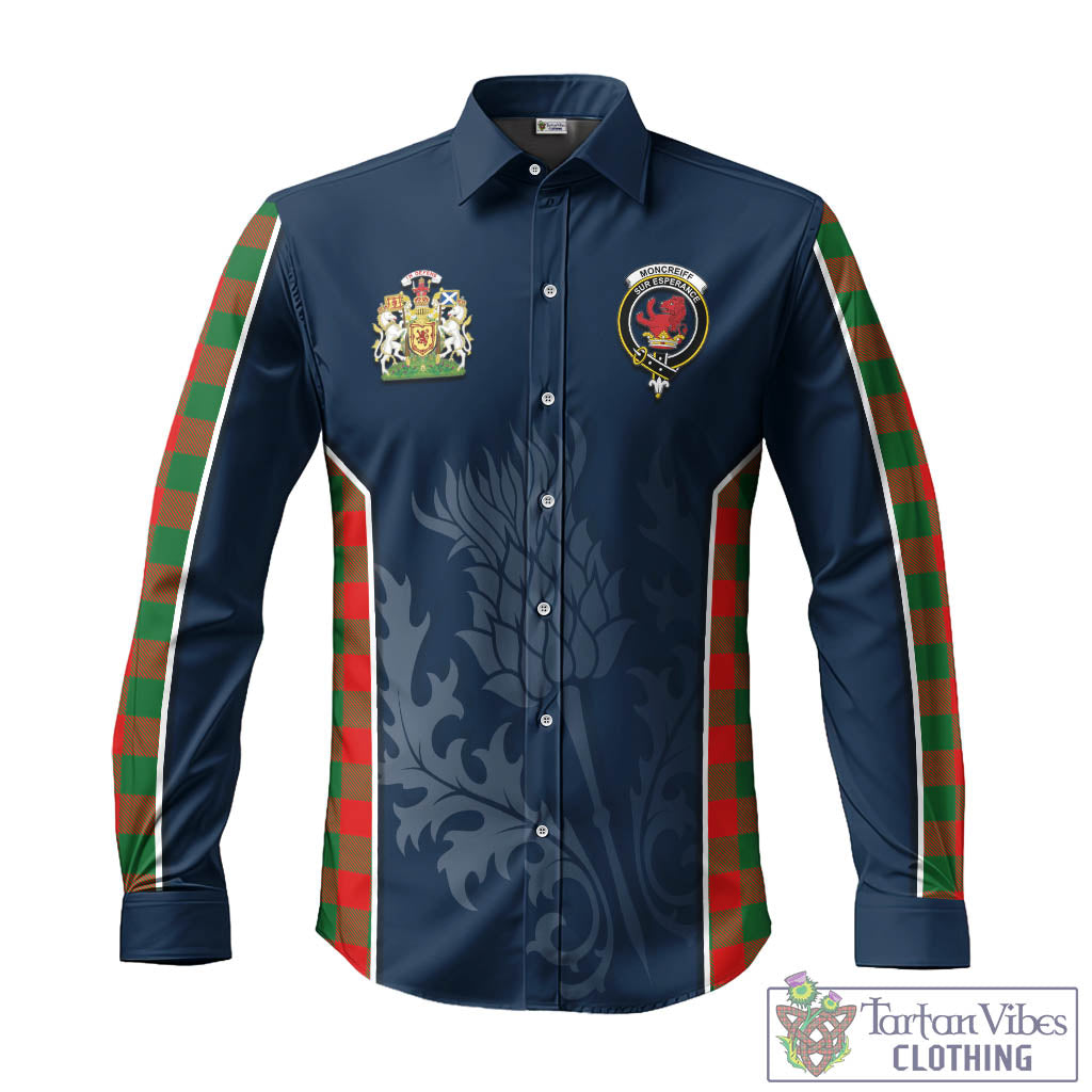 Tartan Vibes Clothing Moncrieff Modern Tartan Long Sleeve Button Up Shirt with Family Crest and Scottish Thistle Vibes Sport Style