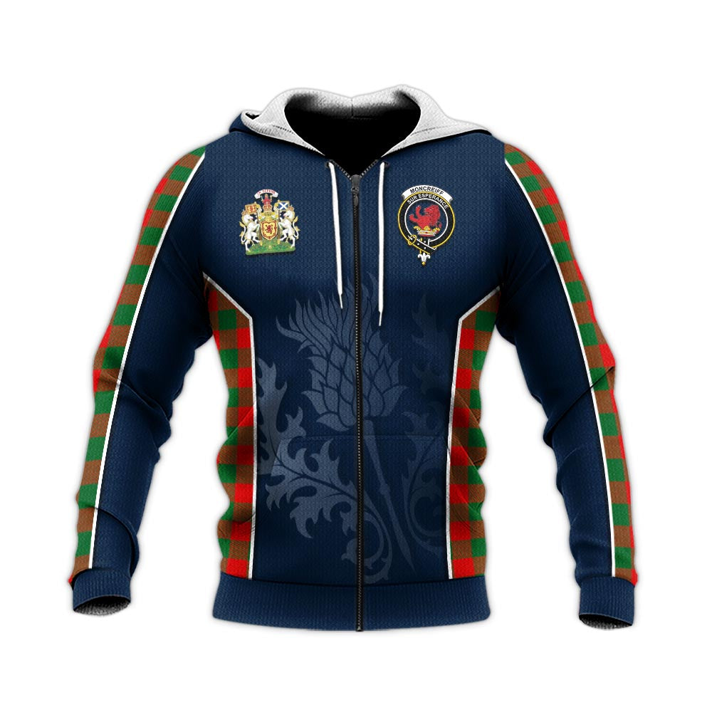 Tartan Vibes Clothing Moncrieff Modern Tartan Knitted Hoodie with Family Crest and Scottish Thistle Vibes Sport Style