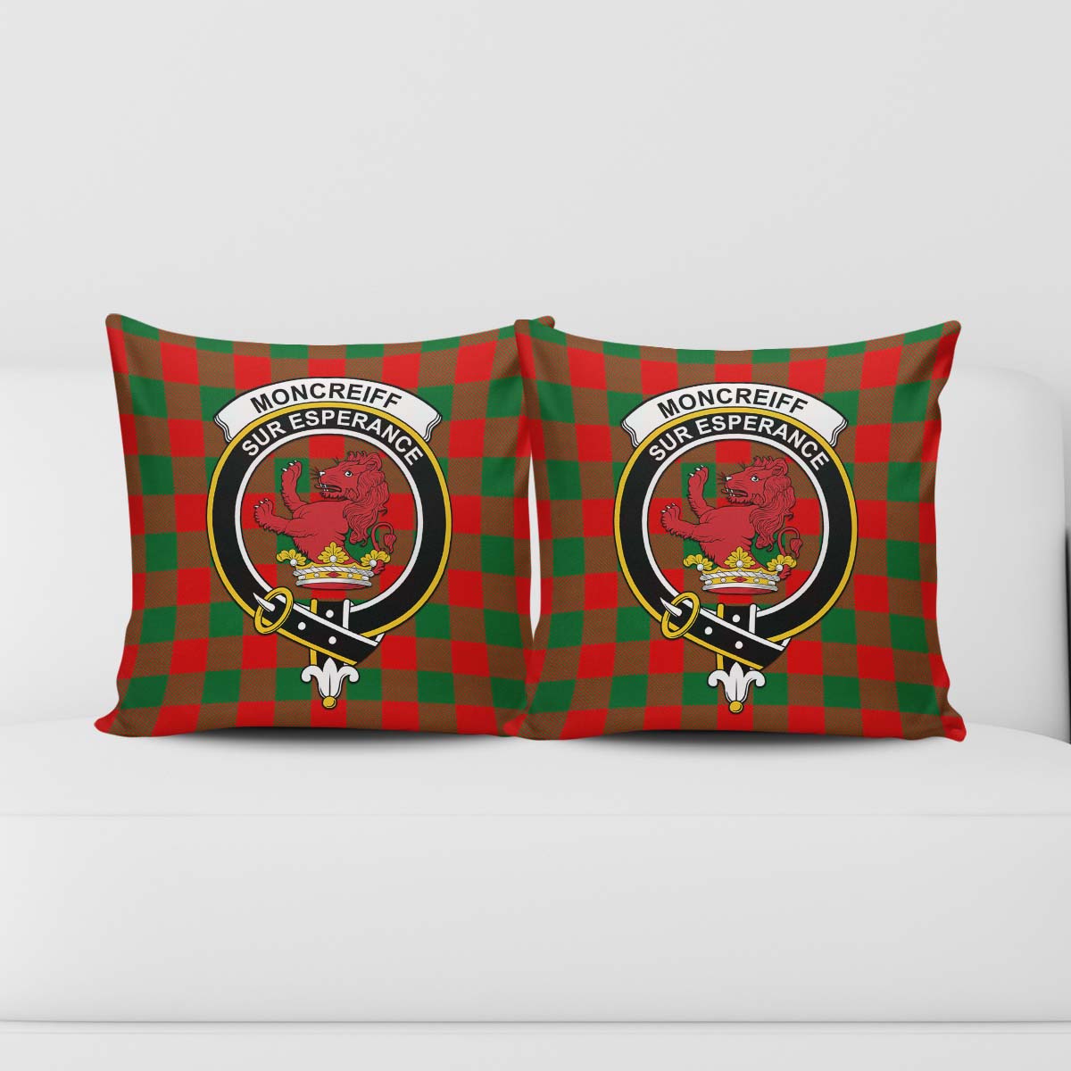 Moncrieff Modern Tartan Pillow Cover with Family Crest - Tartanvibesclothing