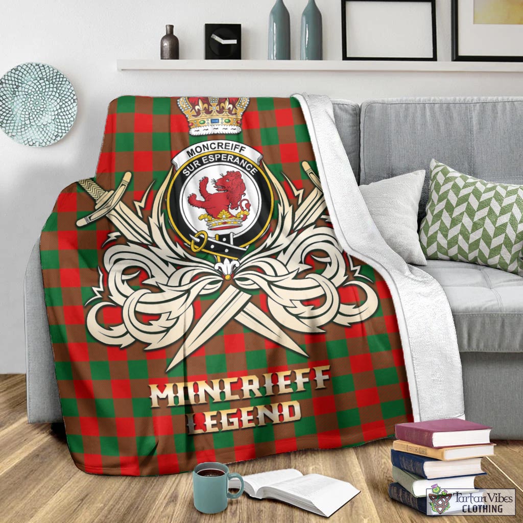 Tartan Vibes Clothing Moncrieff Modern Tartan Blanket with Clan Crest and the Golden Sword of Courageous Legacy