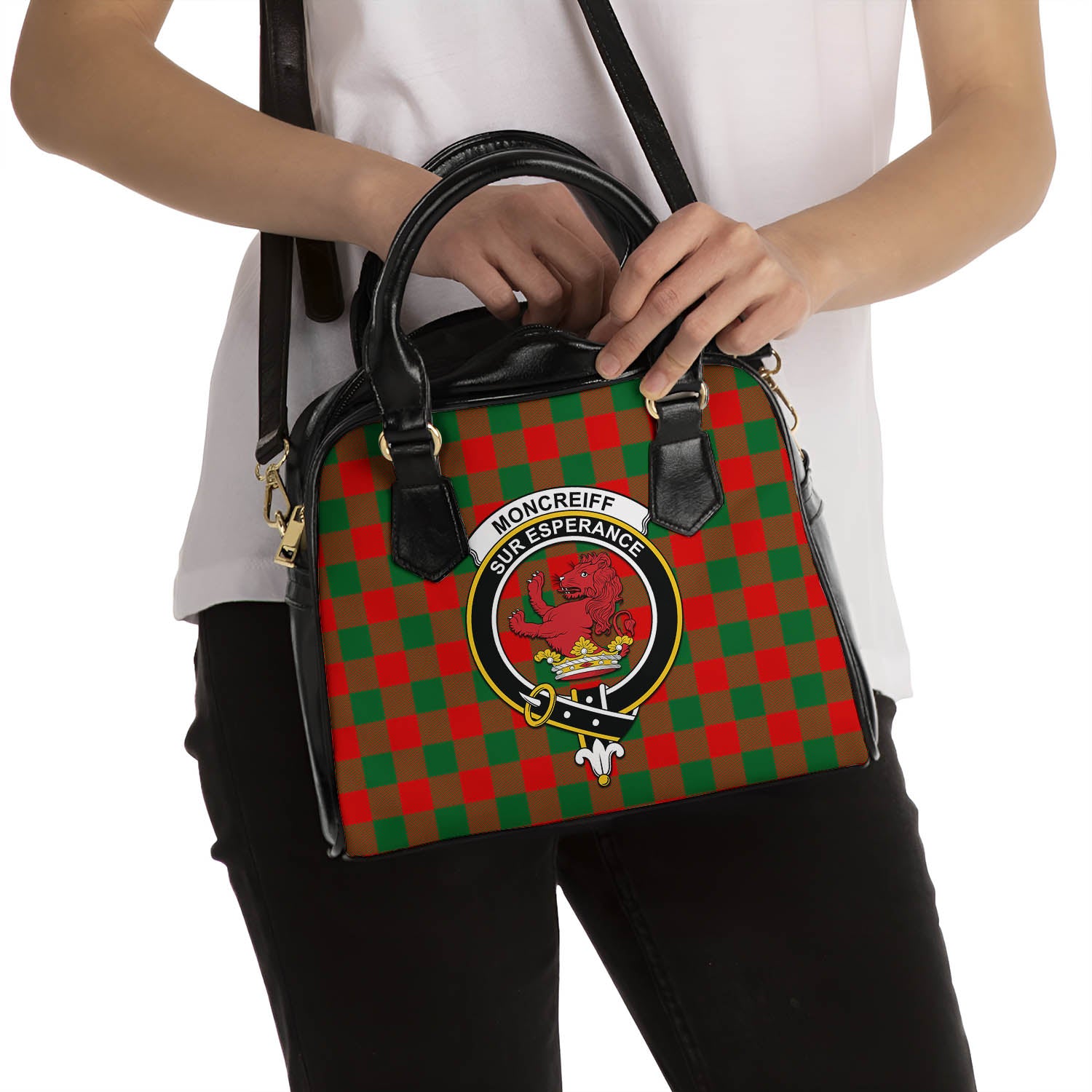 Moncrieff Modern Tartan Shoulder Handbags with Family Crest - Tartanvibesclothing