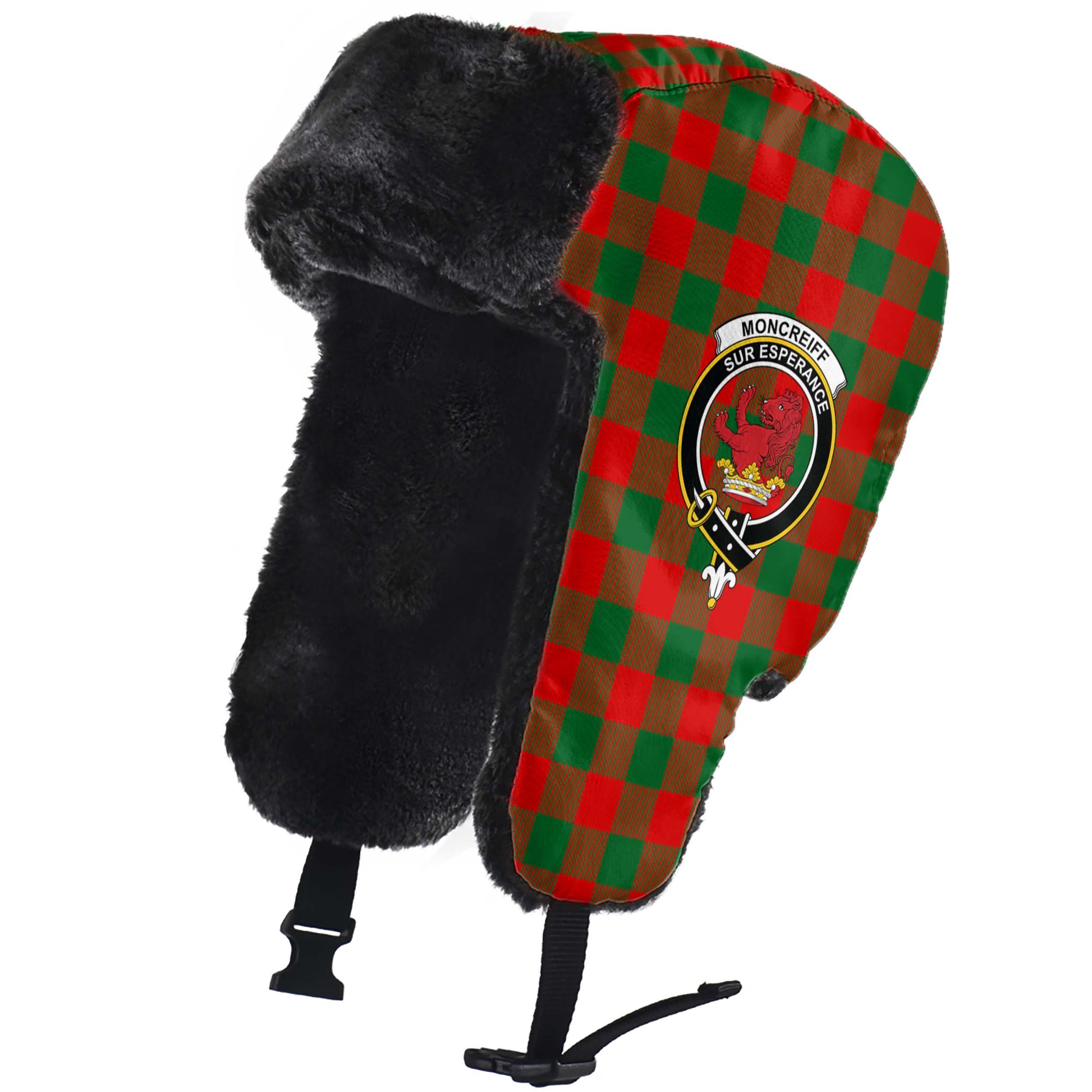 Moncrieff Modern Tartan Winter Trapper Hat with Family Crest - Tartanvibesclothing