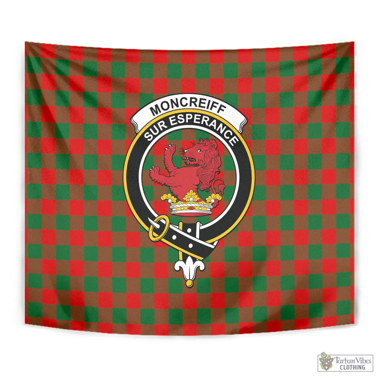 Tartan Vibes Clothing Moncrieff Modern Tartan Tapestry Wall Hanging and Home Decor for Room with Family Crest