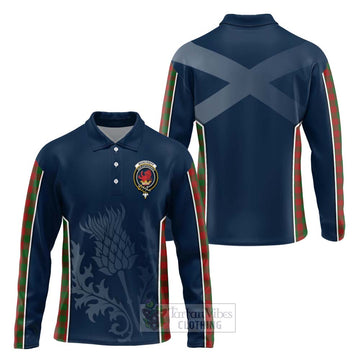 Moncrieff (Moncreiffe) Tartan Long Sleeve Polo Shirt with Family Crest and Scottish Thistle Vibes Sport Style