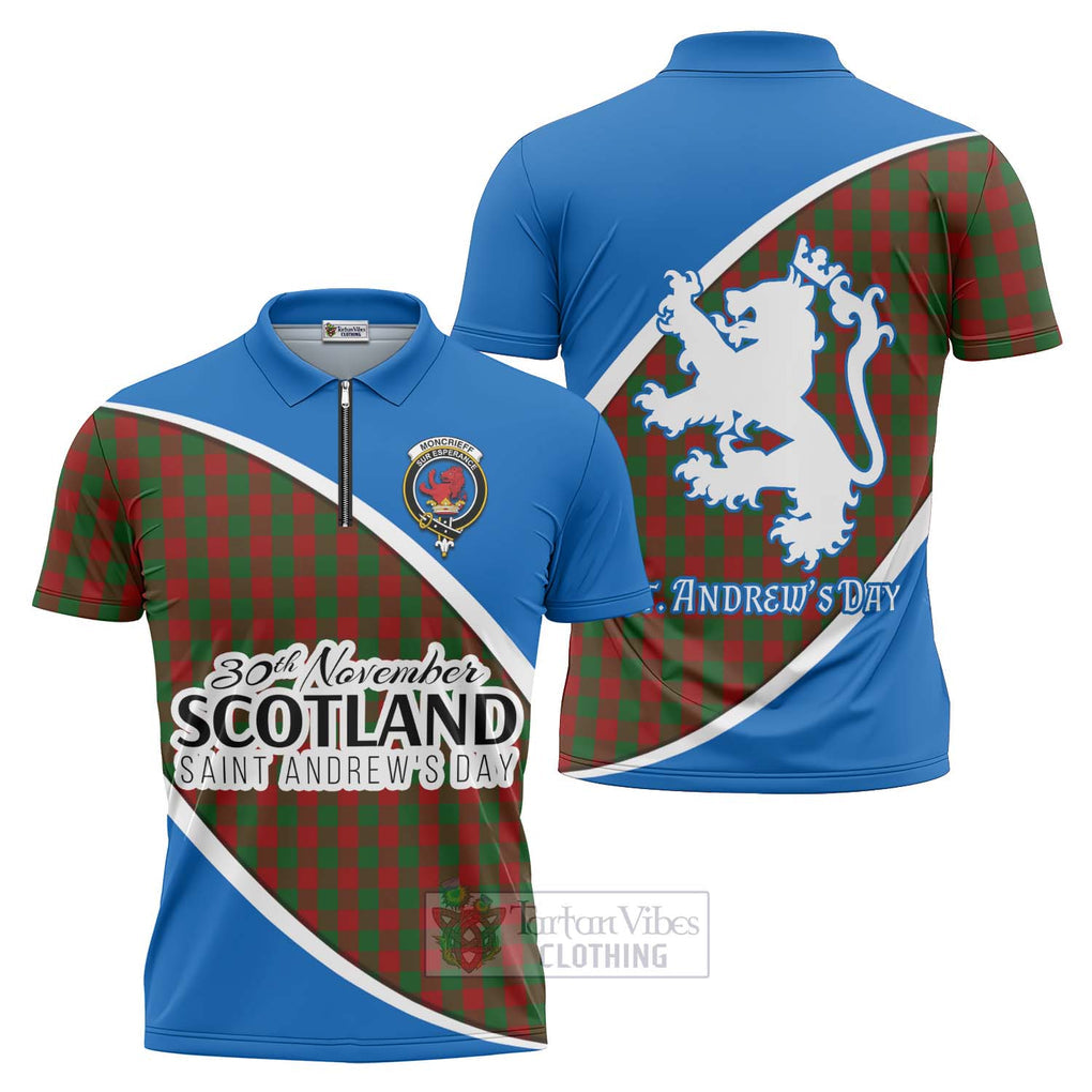 Tartan Vibes Clothing Moncrieff (Moncreiffe) Family Crest Tartan Zipper Polo Shirt Celebrate Saint Andrew's Day in Style