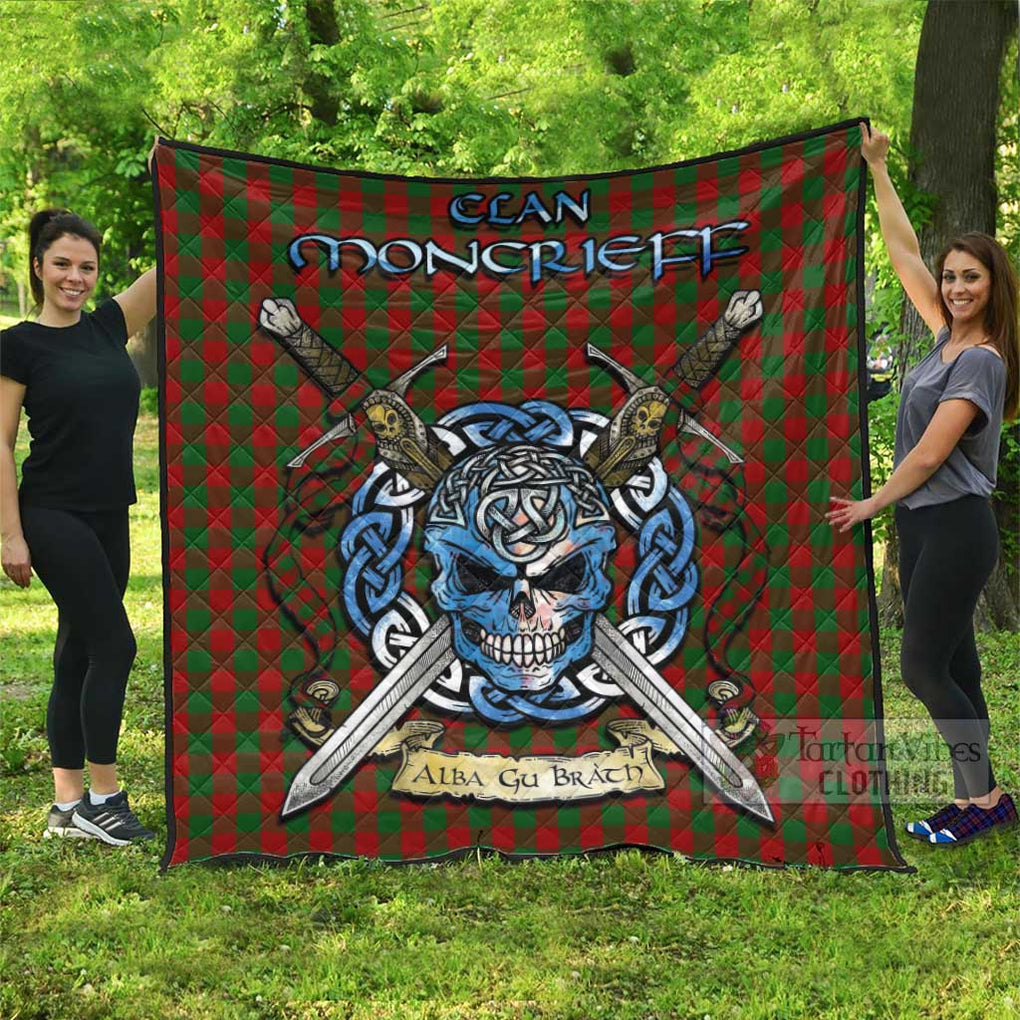 Tartan Vibes Clothing Moncrieff (Moncreiffe) Tartan Quilt with Celtic Skull Alba Gu Brath Style