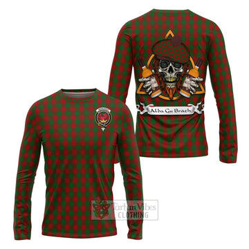 Moncrieff (Moncreiffe) Tartan Long Sleeve T-Shirt with Family Crest and Bearded Skull Holding Bottles of Whiskey