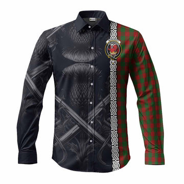 Moncrieff (Moncreiffe) Tartan Long Sleeve Button Shirt with Family Crest Cross Sword Thistle Celtic Vibes Men's Shirt S - Tartan Vibes Clothing