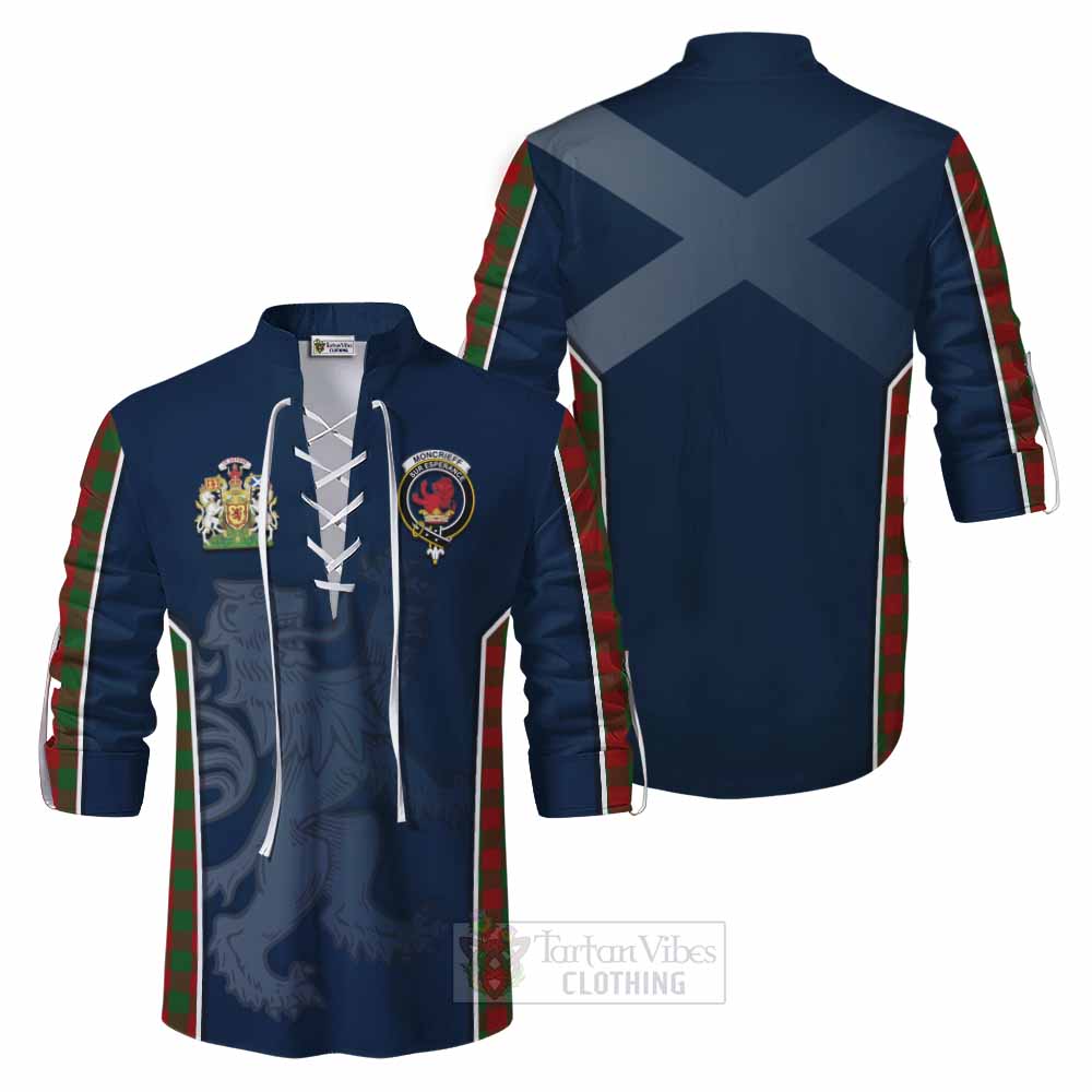 Tartan Vibes Clothing Moncrieff (Moncreiffe) Tartan Ghillie Kilt Shirt with Family Crest and Lion Rampant Vibes Sport Style