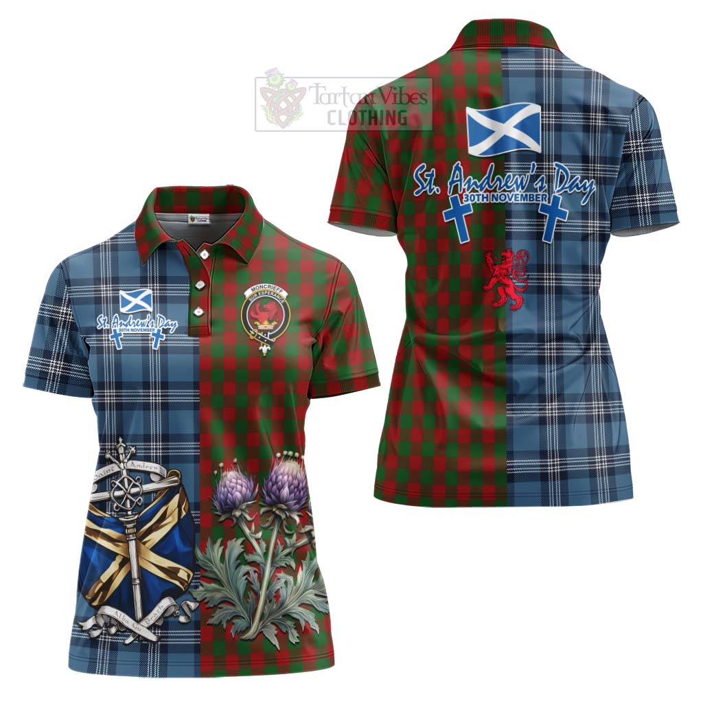 Tartan Vibes Clothing Moncrieff (Moncreiffe) Tartan Women's Polo Shirt Happy St. Andrew's Day Half Tartan Style