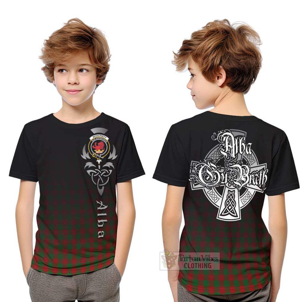 Tartan Vibes Clothing Moncrieff (Moncreiffe) Tartan Kid T-Shirt Featuring Alba Gu Brath Family Crest Celtic Inspired