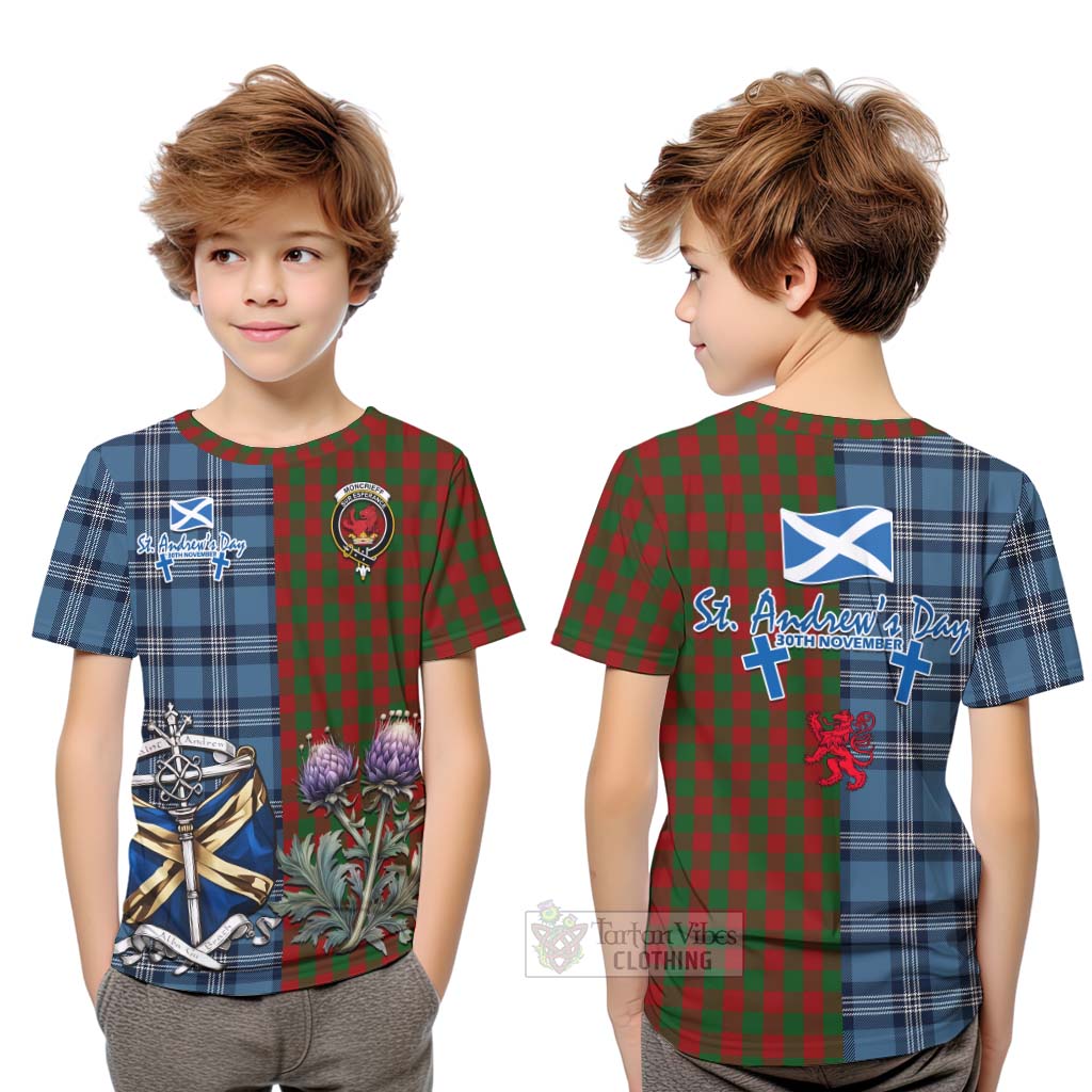 Tartan Vibes Clothing Moncrieff (Moncreiffe) Tartan Kid T-Shirt Happy St. Andrew's Day Half Tartan Style