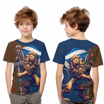 Moncrieff (Moncreiffe) Tartan Family Crest Kid T-Shirt with Scottish Majestic Lion