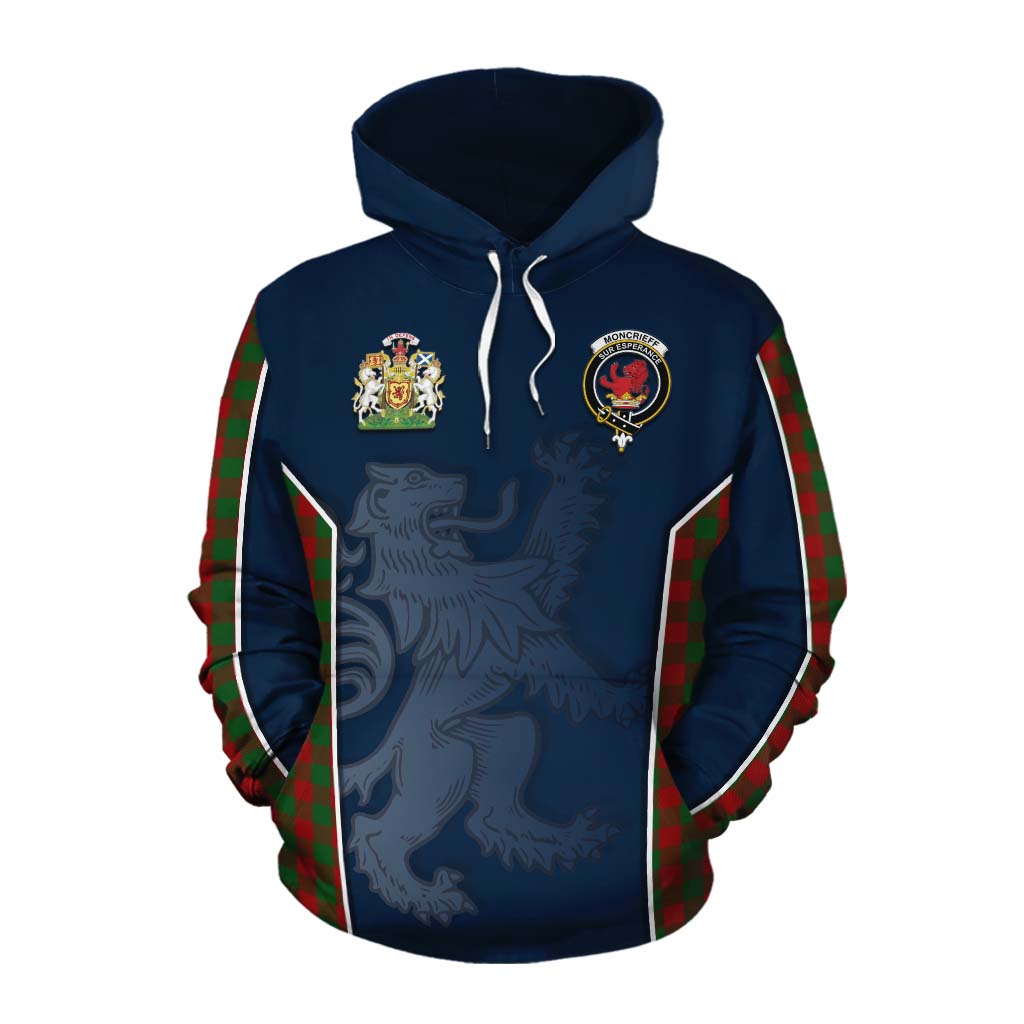 Tartan Vibes Clothing Moncrieff (Moncreiffe) Tartan Cotton Hoodie with Family Crest and Lion Rampant Vibes Sport Style