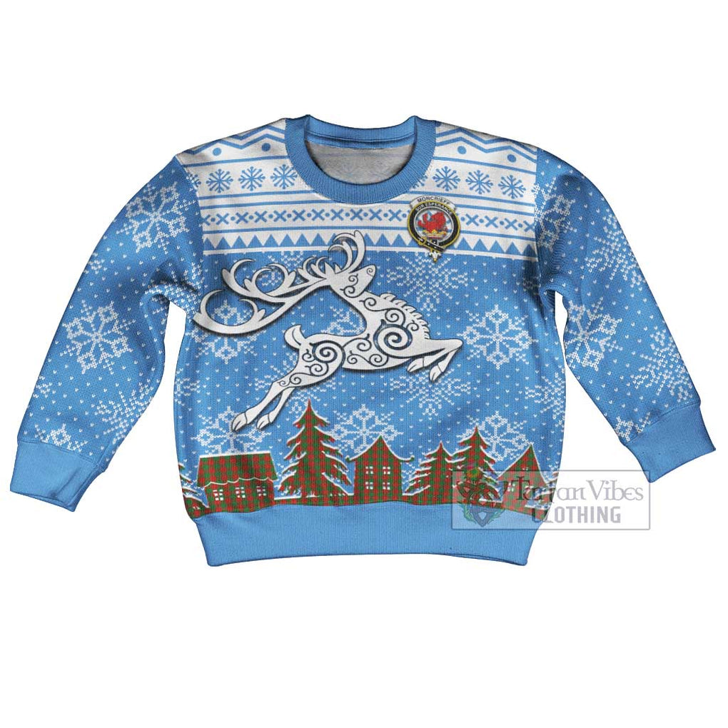 Tartan Vibes Clothing Moncrieff (Moncreiffe) Clan Christmas Kid Ugly Sweater with Tartan and Celtic Raindeer Style