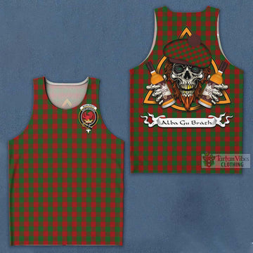 Moncrieff (Moncreiffe) Tartan Men's Tank Top with Family Crest and Bearded Skull Holding Bottles of Whiskey