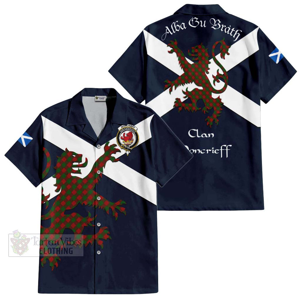 Tartan Vibes Clothing Moncrieff (Moncreiffe) Tartan Lion Rampant Short Sleeve Button Shirt – Proudly Display Your Heritage with Alba Gu Brath and Clan Name