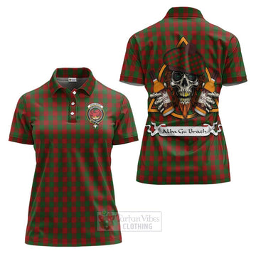 Moncrieff (Moncreiffe) Tartan Women's Polo Shirt with Family Crest and Bearded Skull Holding Bottles of Whiskey