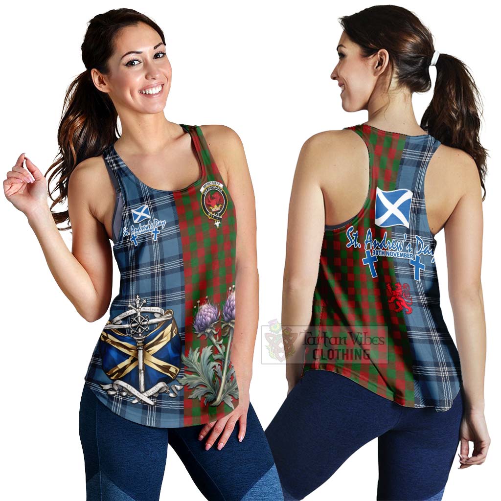 Tartan Vibes Clothing Moncrieff (Moncreiffe) Tartan Women's Racerback Tanks Happy St. Andrew's Day Half Tartan Style