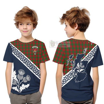 Moncrieff (Moncreiffe) Tartan Kid T-Shirt Featuring Thistle and Scotland Map