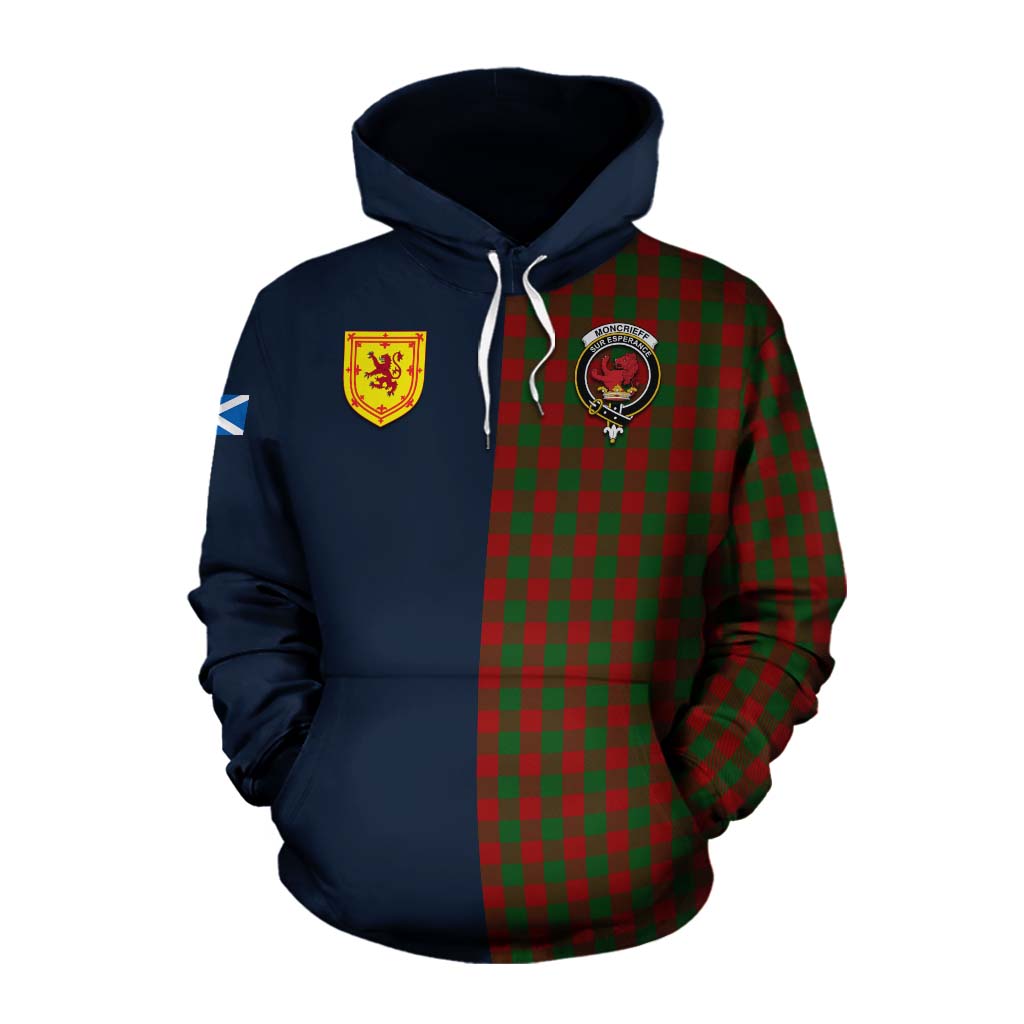 Tartan Vibes Clothing Moncrieff (Moncreiffe) Tartan Cotton Hoodie Alba with Scottish Lion Royal Arm Half Style