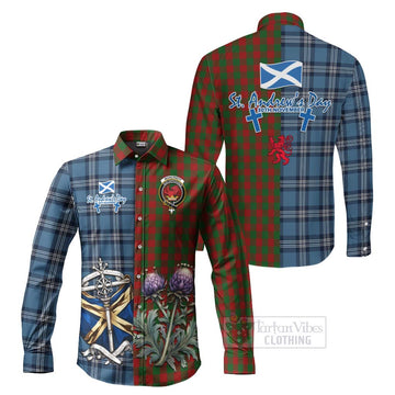 Moncrieff (Moncreiffe) Tartan Long Sleeve Button Shirt Happy St. Andrew's Day Half Tartan Style