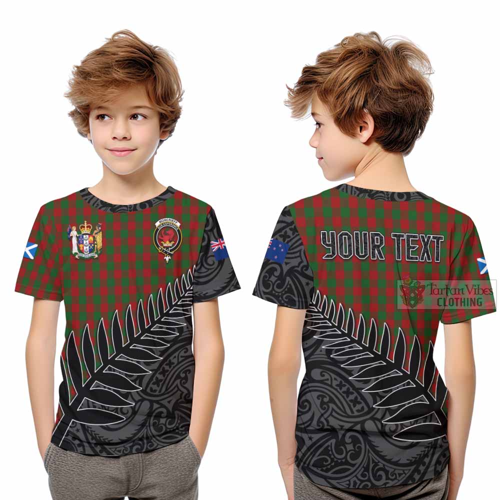 Tartan Vibes Clothing Moncrieff (Moncreiffe) Crest Tartan Kid T-Shirt with New Zealand Silver Fern Half Style