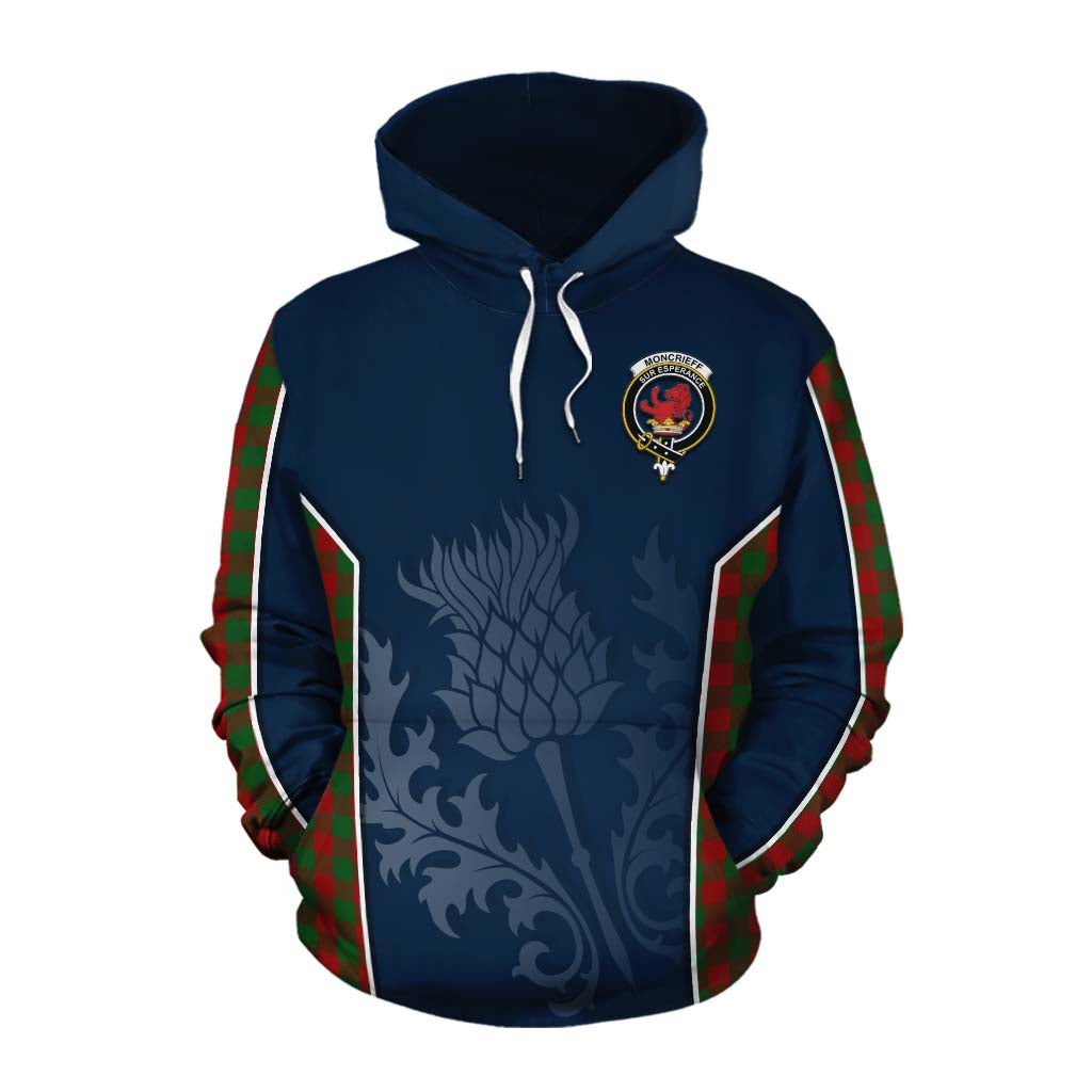 Tartan Vibes Clothing Moncrieff (Moncreiffe) Tartan Cotton Hoodie with Family Crest and Scottish Thistle Vibes Sport Style